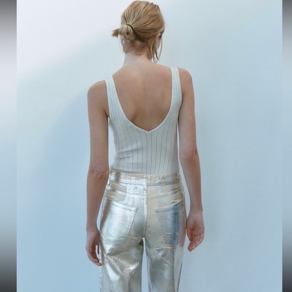 NWT ZARA METALLIC SILVER JEANS - Picture 2 of 14
